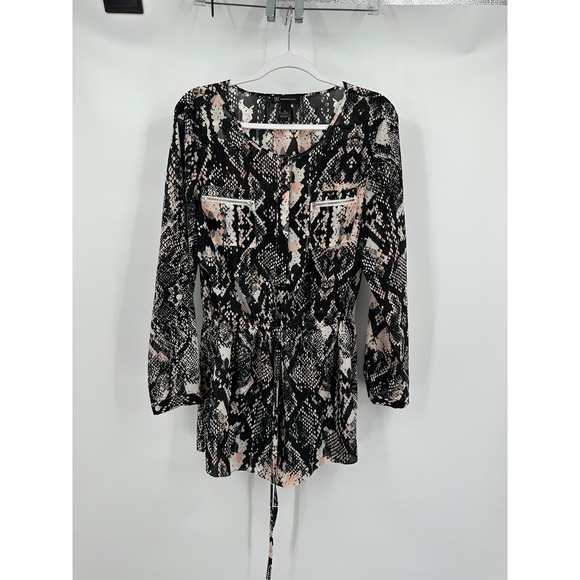 INC International Concepts Romper Women's 10 Black Animal Print Long Sleeve - Picture 1 of 7